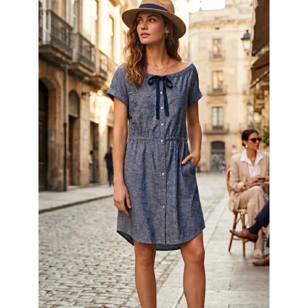 Theory Laela Tierra Wash Linen Chambray Shirt Dress Deep Denim NWT 00 0 $345